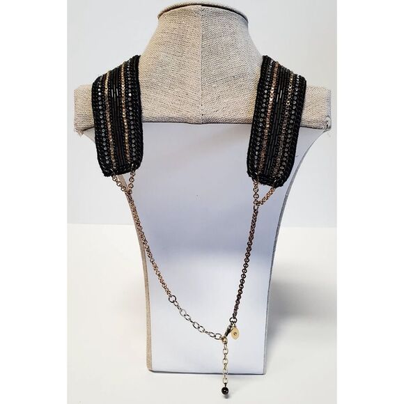 Chico's Miesha Necklace Fringe Bead Silver Gold Beads Collar Statement Y Pendant - Picture 4 of 11